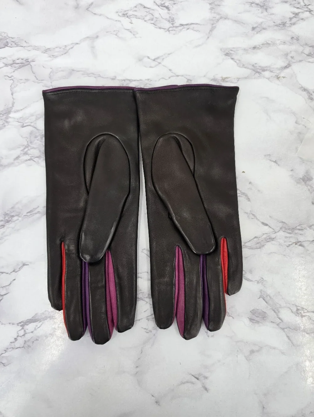 Vintage Black Leather Gloves with Purple & Red Accent Dress Or Driving Gloves